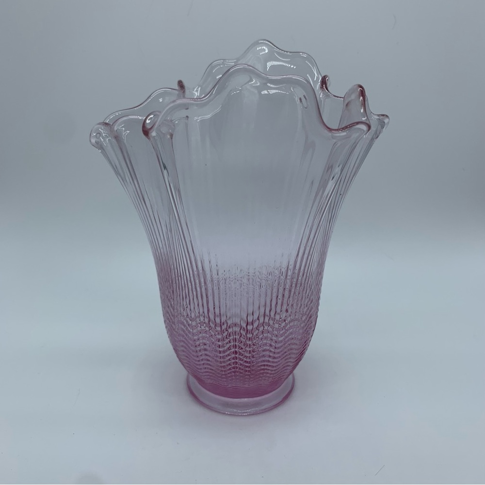 Vintage Fenton Ribbed Ruffled Pink Cranberry Glass Vase 6 Inch